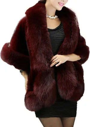 Caracilia Women Luxury Faux Fur Coat Jackets Wrap Cape Shawl for Wedding Party