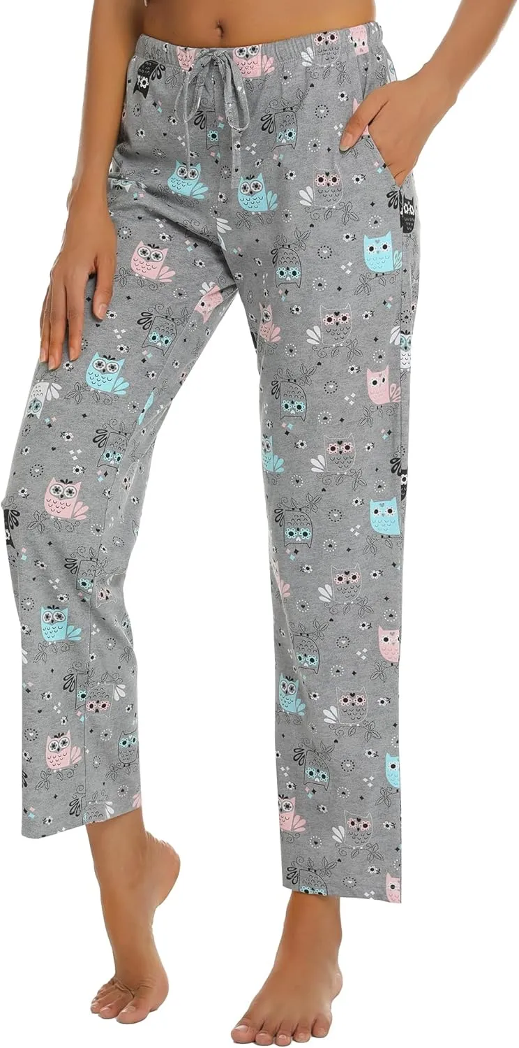 ENJOYNIGHT Women Cotton Lounge Pants Comfy Pajama Bottoms With Pockets&Drawstring
