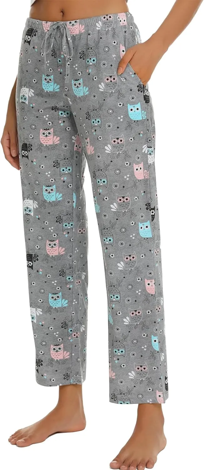 ENJOYNIGHT Women Cotton Lounge Pants Comfy Pajama Bottoms With Pockets&Drawstring