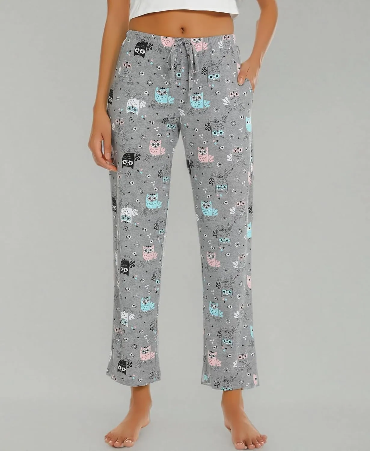 ENJOYNIGHT Women Cotton Lounge Pants Comfy Pajama Bottoms With Pockets&Drawstring