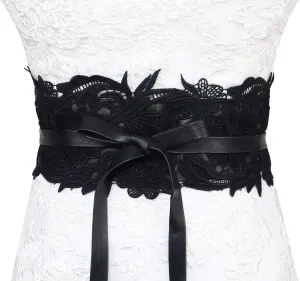 Lovful Womens Faux Leather Lace Wrap Around Obi Belt Waist Boho Band Wide Belts