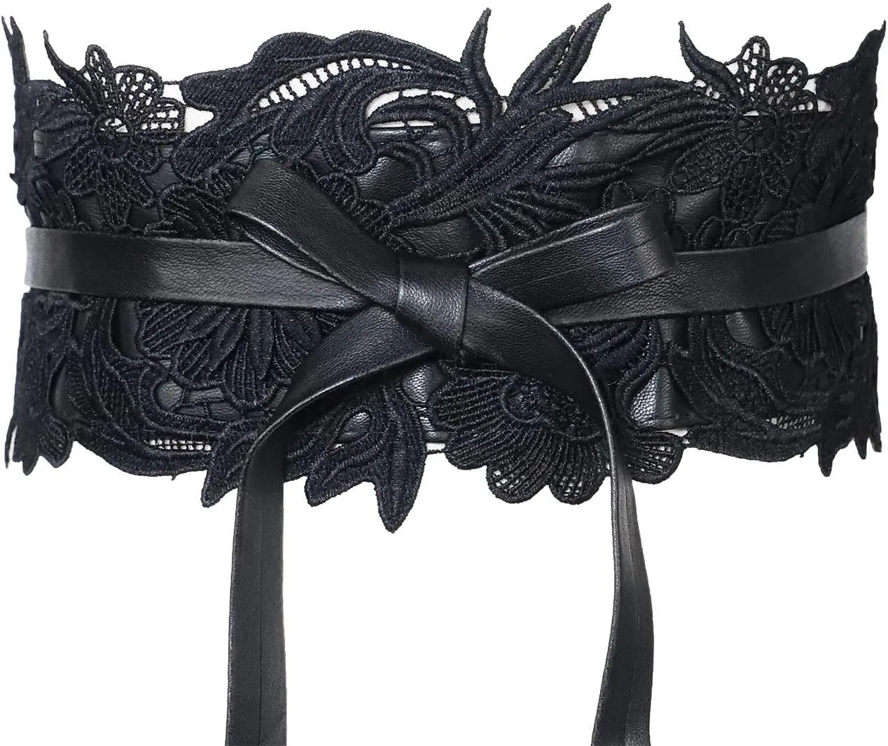 Lovful Womens Faux Leather Lace Wrap Around Obi Belt Waist Boho Band Wide Belts