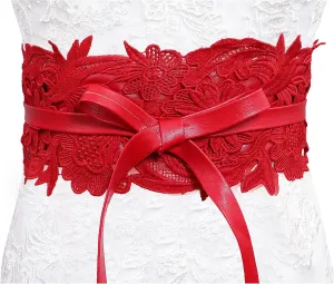 Lovful Womens Faux Leather Lace Wrap Around Obi Belt Waist Boho Band Wide Belts