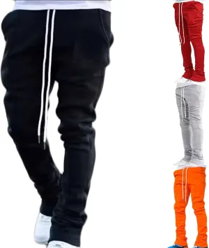 Men Y2K Stacked Sweatpants Casual Slim Fit Flared Drawstring Elastic Waist Jogger Pant Athletic Trousers with Pocket