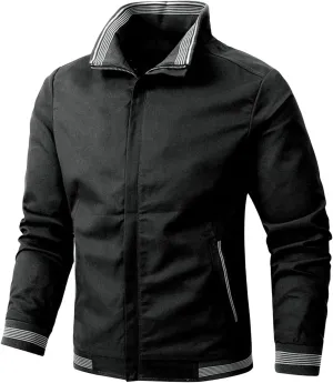 Men's Casual Cotton Jacket Lightweight Bomber Jacket Zip Up Windbreaker Casual Spring Fall Jackets with Pockets