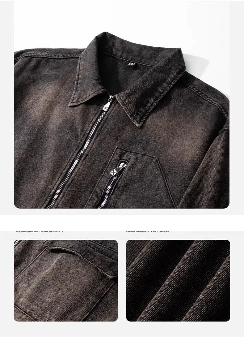 Men's Denim Jacket Retro Loose American Workwear Casual Coat for Men