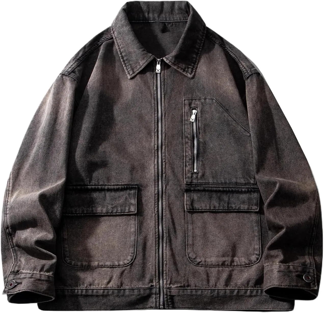 Men's Denim Jacket Retro Loose American Workwear Casual Coat for Men