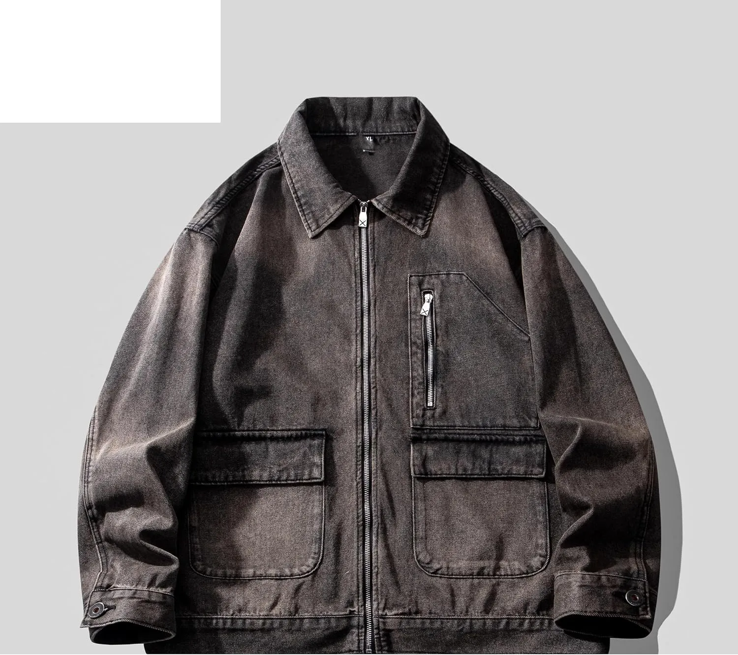 Men's Denim Jacket Retro Loose American Workwear Casual Coat for Men