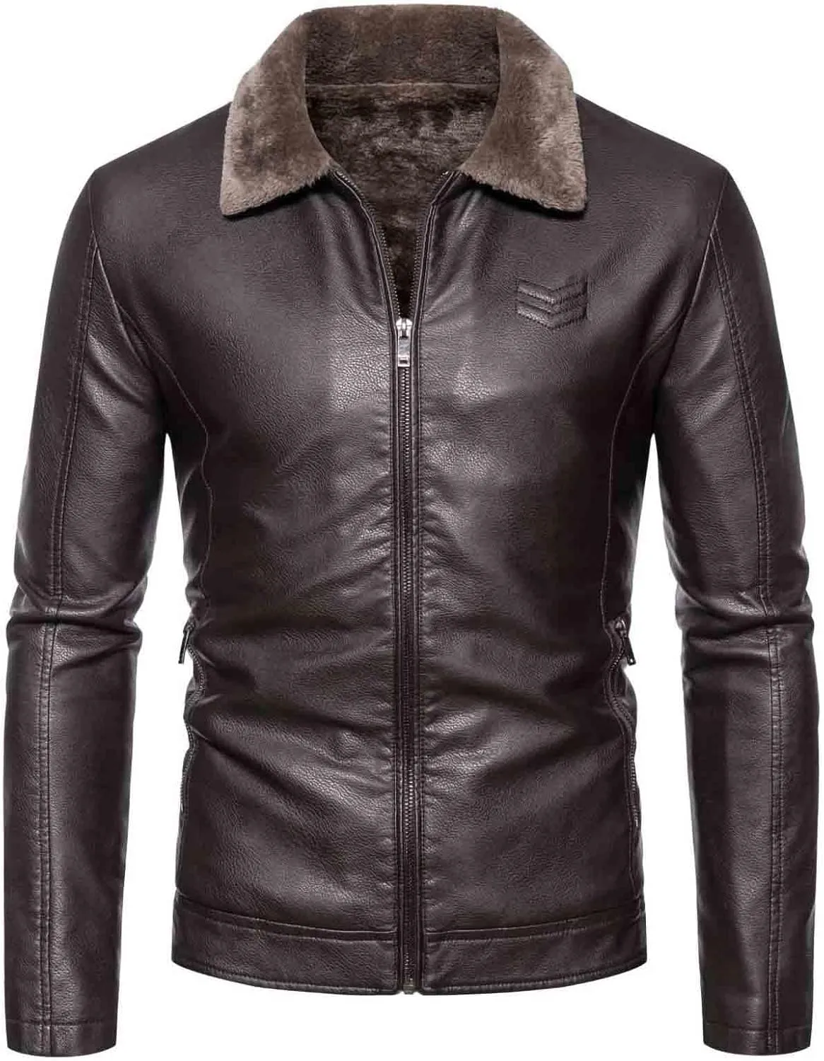 Mens Leather Jacket Fleece Lined Motorcycle Jacket Stand Collar Moto Jacket Vintage Faux Leather Jacket Warm Coats