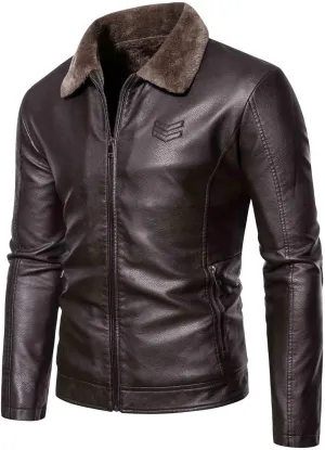 Mens Leather Jacket Fleece Lined Motorcycle Jacket Stand Collar Moto Jacket Vintage Faux Leather Jacket Warm Coats