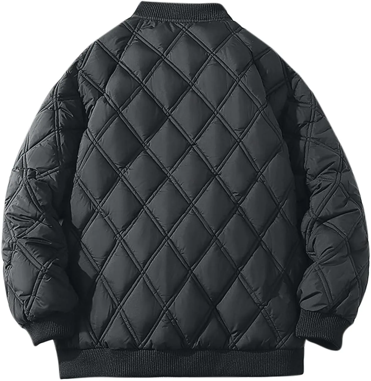 Men's Lightweight Diamond Bomber Jacket Loose Button Quilted Down Coats Winter Padded Down Thicken Warm Outwear
