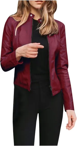 SERYU Leather Jacket for Women Zip Leather Motorcycle Jacket Plus Size Faux Leather Tops Lightweight Short Coat