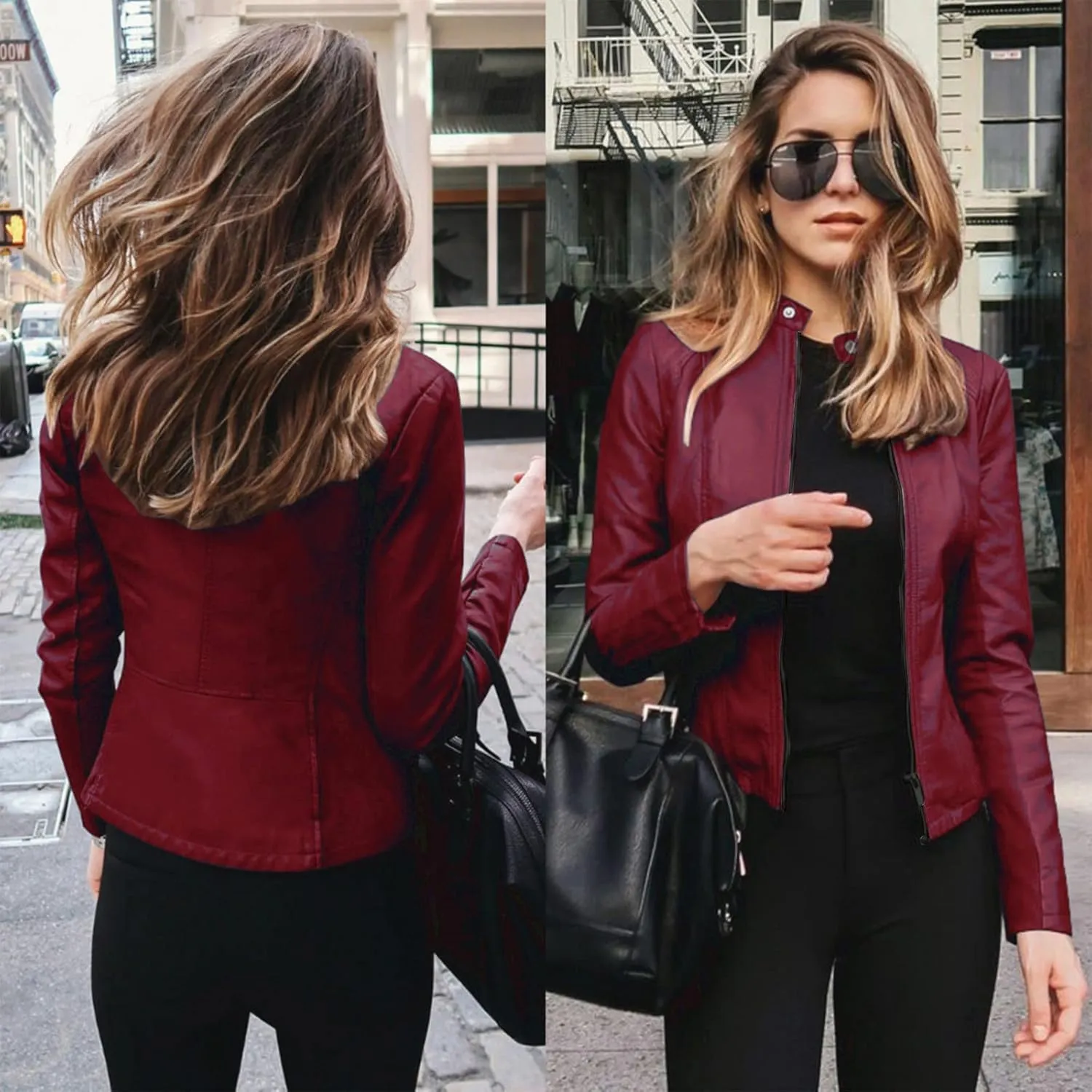 SERYU Leather Jacket for Women Zip Leather Motorcycle Jacket Plus Size Faux Leather Tops Lightweight Short Coat