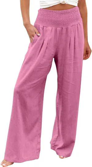 SMIDOW Wide Leg Palazzo Pants for Women Casual Loose Comfy High Waisted Straight Leg Pant Trousers with Pockets