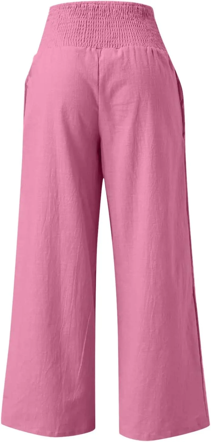 SMIDOW Wide Leg Palazzo Pants for Women Casual Loose Comfy High Waisted Straight Leg Pant Trousers with Pockets