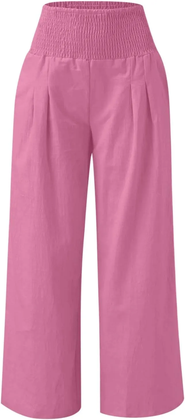 SMIDOW Wide Leg Palazzo Pants for Women Casual Loose Comfy High Waisted Straight Leg Pant Trousers with Pockets