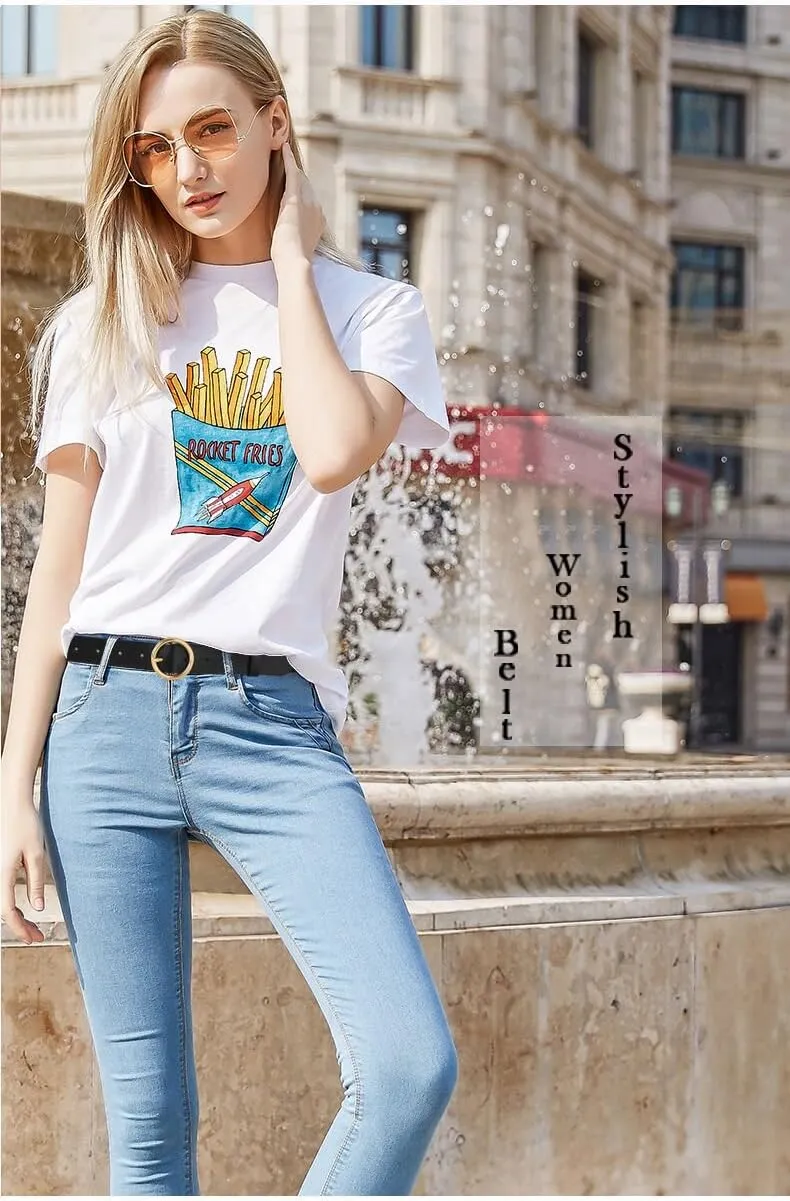 SUOSDEY Fashion Women Leather Belt for Dresses Jeans Pants With Classic Round Buckle