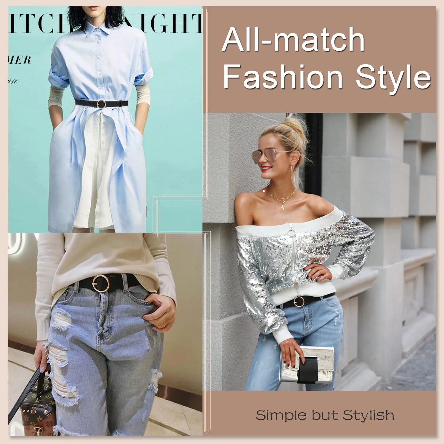 SUOSDEY Fashion Women Leather Belt for Dresses Jeans Pants With Classic Round Buckle