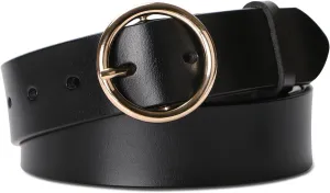 SUOSDEY Fashion Women Leather Belt for Dresses Jeans Pants With Classic Round Buckle