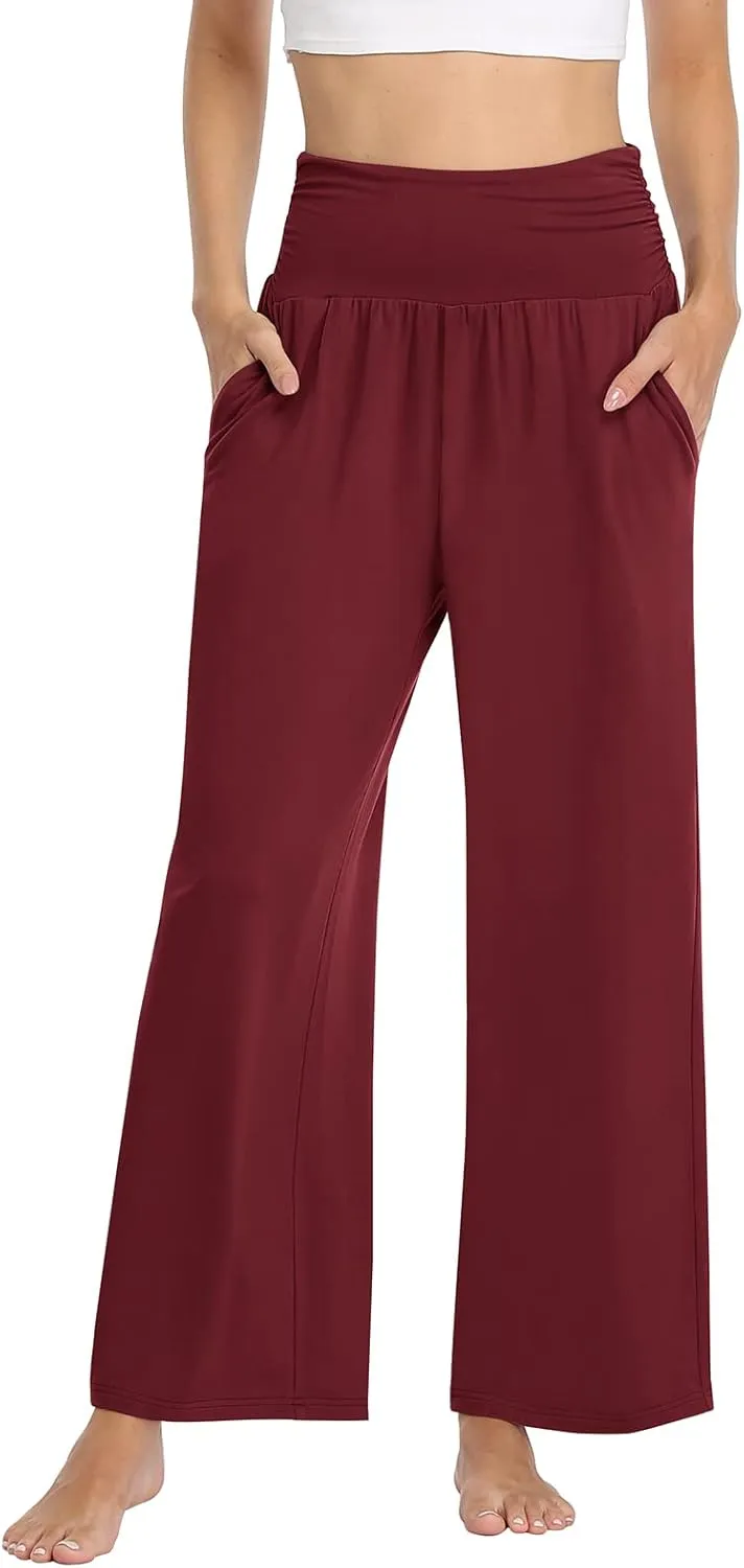 TARSE Womens Wide Leg Pants Casual Loose Yoga Sweatpants Comfy Lounge Pajama Flowy Pants Pockets
