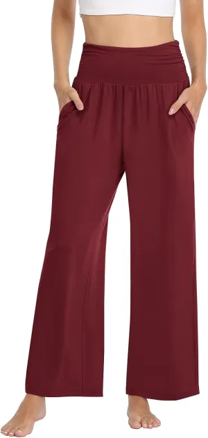 TARSE Womens Wide Leg Pants Casual Loose Yoga Sweatpants Comfy Lounge Pajama Flowy Pants Pockets