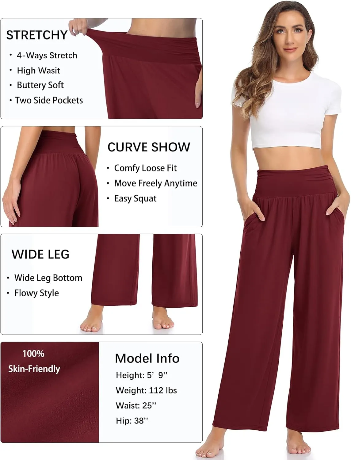 TARSE Womens Wide Leg Pants Casual Loose Yoga Sweatpants Comfy Lounge Pajama Flowy Pants Pockets
