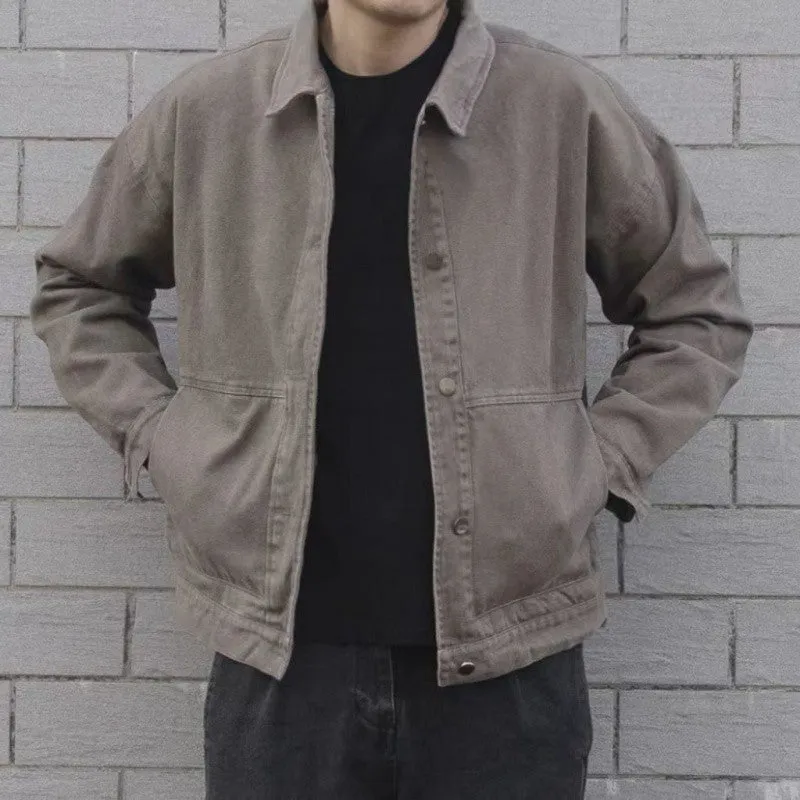 Toleet 90s streetwear Spring and Autumn Simple Solid Color Handsome Denim Coat Men's Korean-Style Trendy All-Match Retro Workwear Loose Jacket Men
