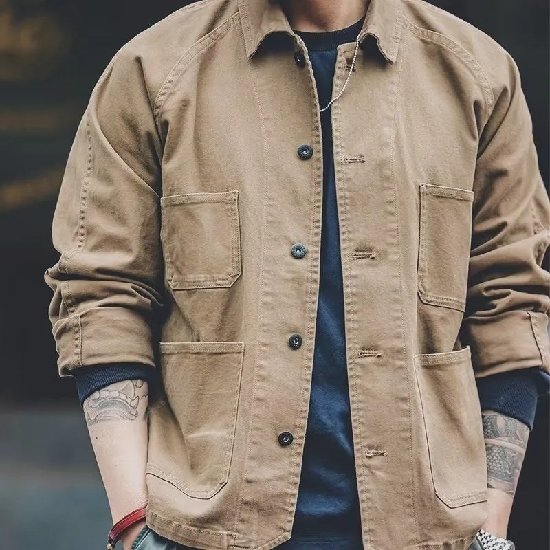 Toleet 90s streetwear Spring and Autumn Simple Solid Color Handsome Denim Coat Men's Korean-Style Trendy All-Match Retro Workwear Loose Jacket Men