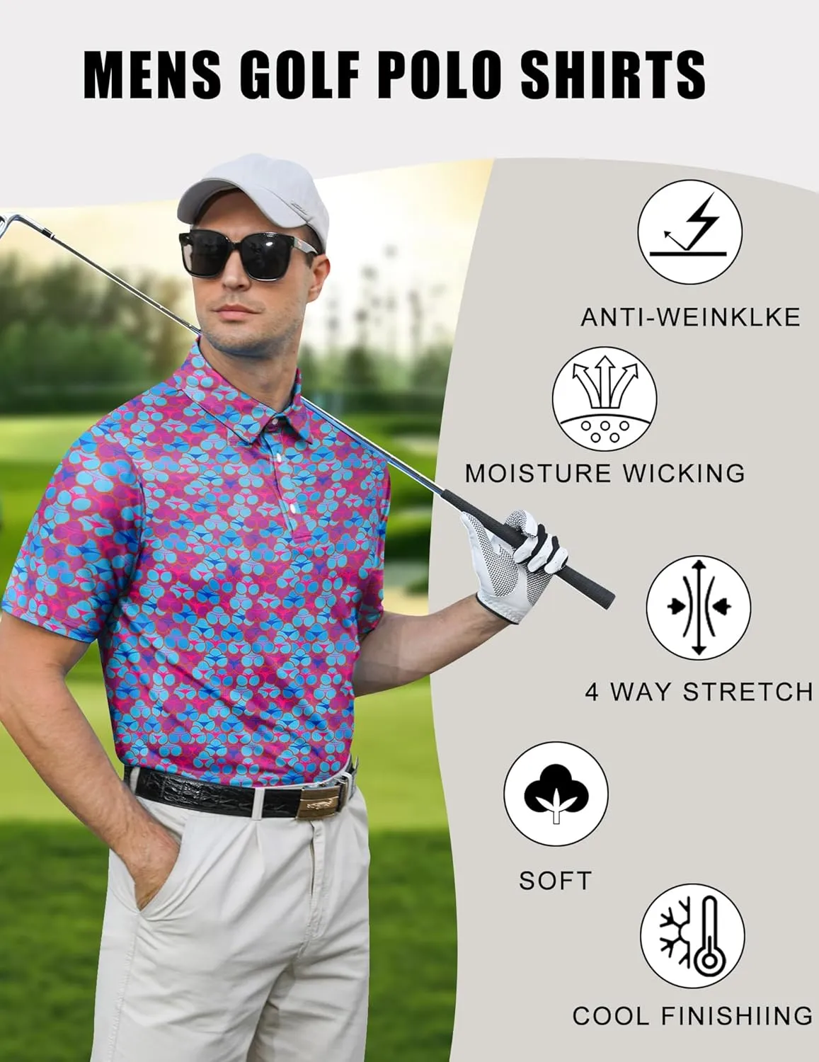 uideazone Golf Shirts for Men Dry Fit Polo Shirt Short Sleeve Moisture Wicking Golf Polos Performance Golf Tennis Shirt
