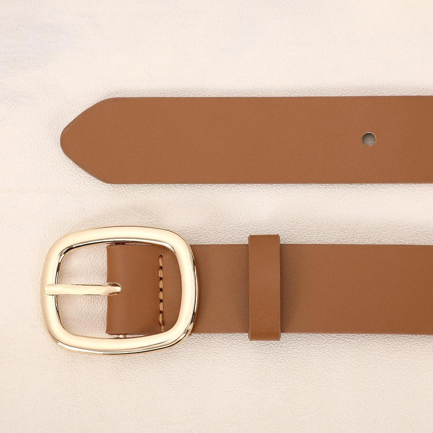 WHIPPY Women Leather Belt Casual Fashion Gold Buckle Leather Waist Belt for Jeans Pants Dresses Chic Ladies Belt