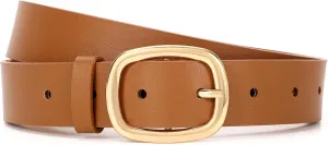 WHIPPY Women Leather Belt Casual Fashion Gold Buckle Leather Waist Belt for Jeans Pants Dresses Chic Ladies Belt