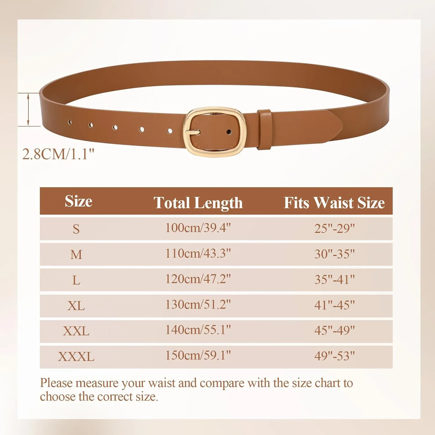 WHIPPY Women Leather Belt Casual Fashion Gold Buckle Leather Waist Belt for Jeans Pants Dresses Chic Ladies Belt