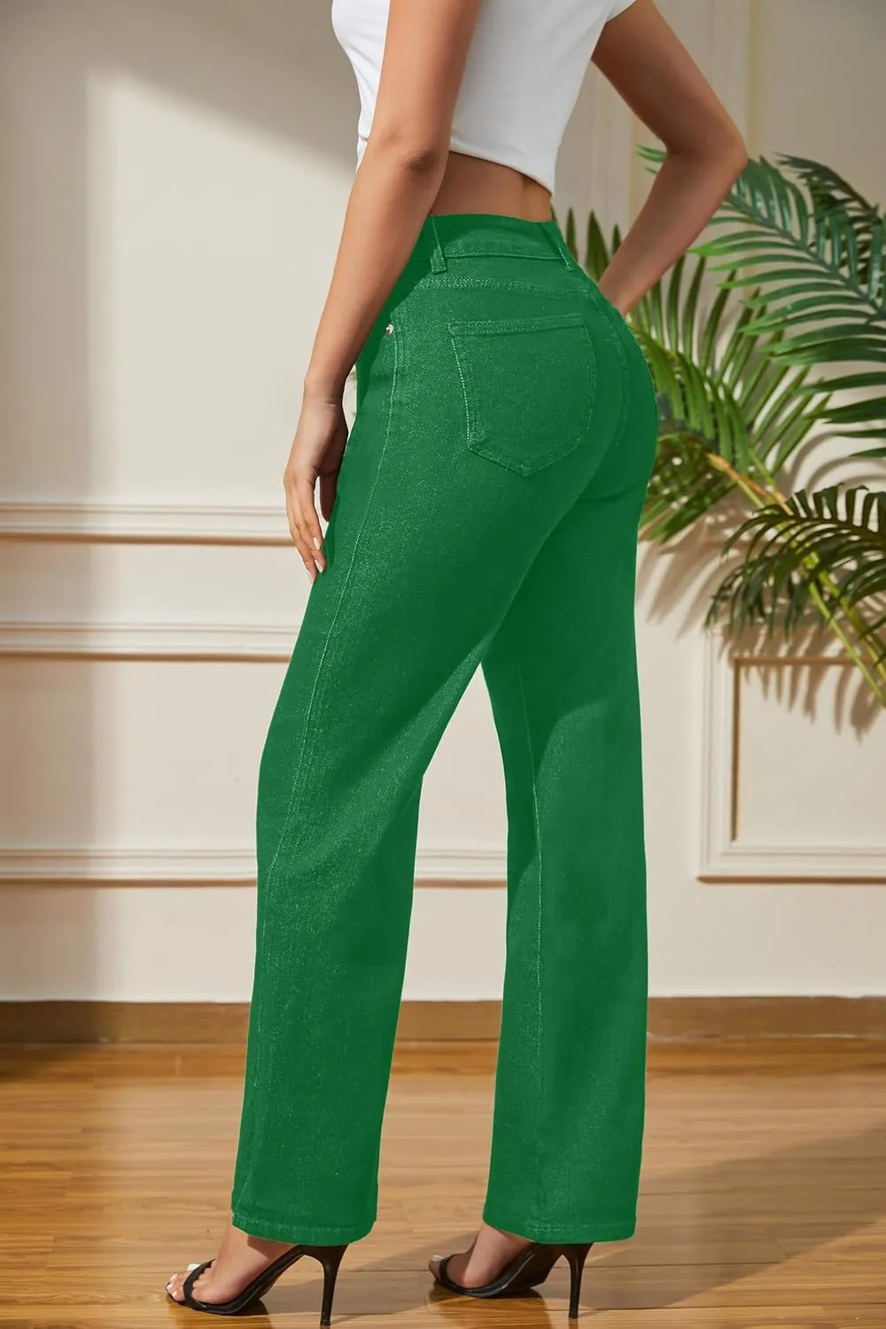 Womens Jeans High Waisted Stretchy Straight Leg Split Hem Jeans for Women Trendy Classic Denim