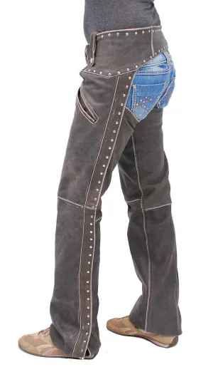 Women's Studded Trim Vintage Brown Chaps w/Pant Pockets #CA2801RDN ()